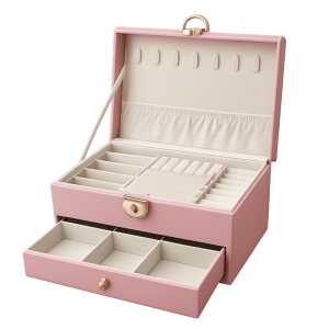 جعبه جواهرات مدل چرمی 2 طبقه قفل دار