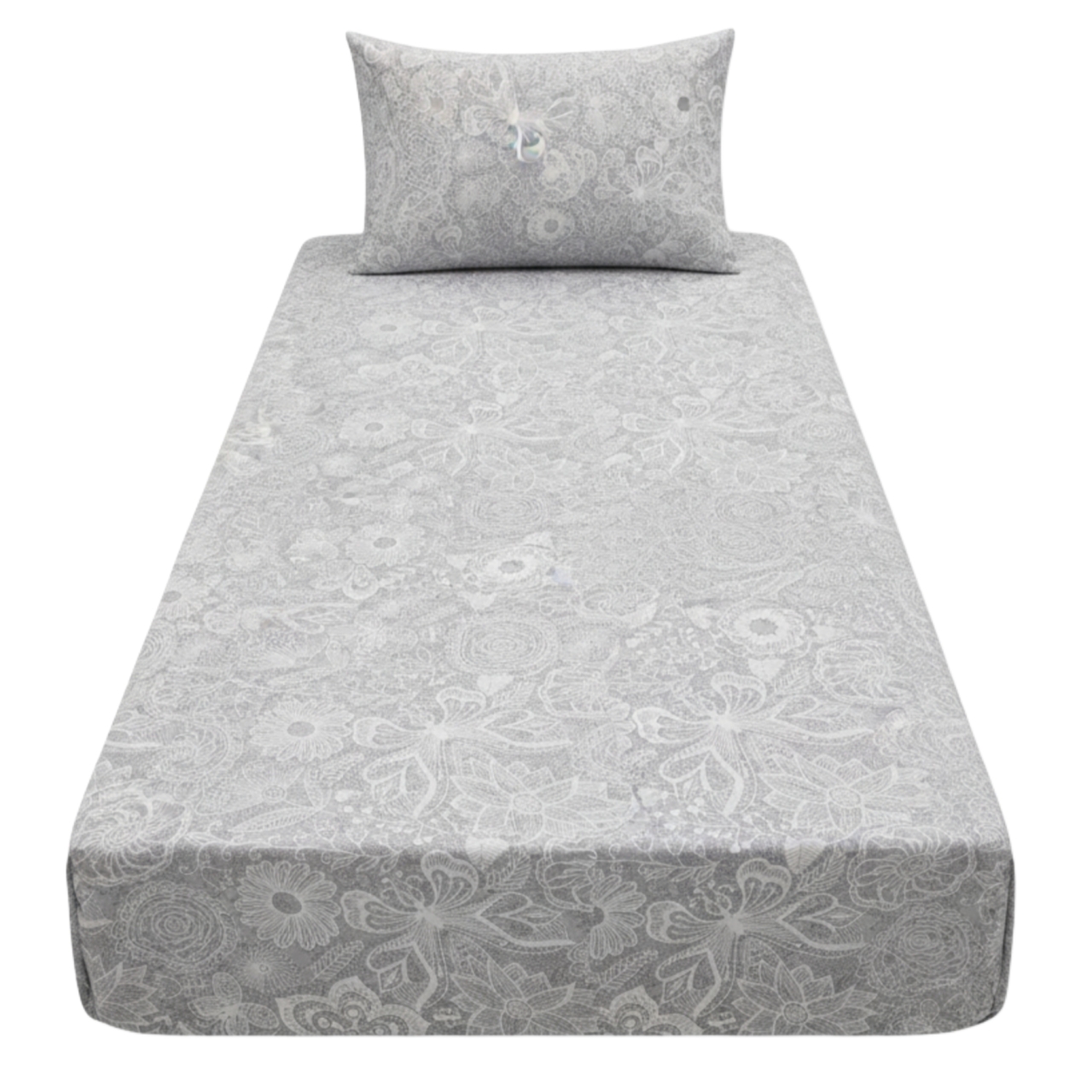 ملحفه تشک کشدار طرح برگ گل محو ۱ نفره ۲ تکه 