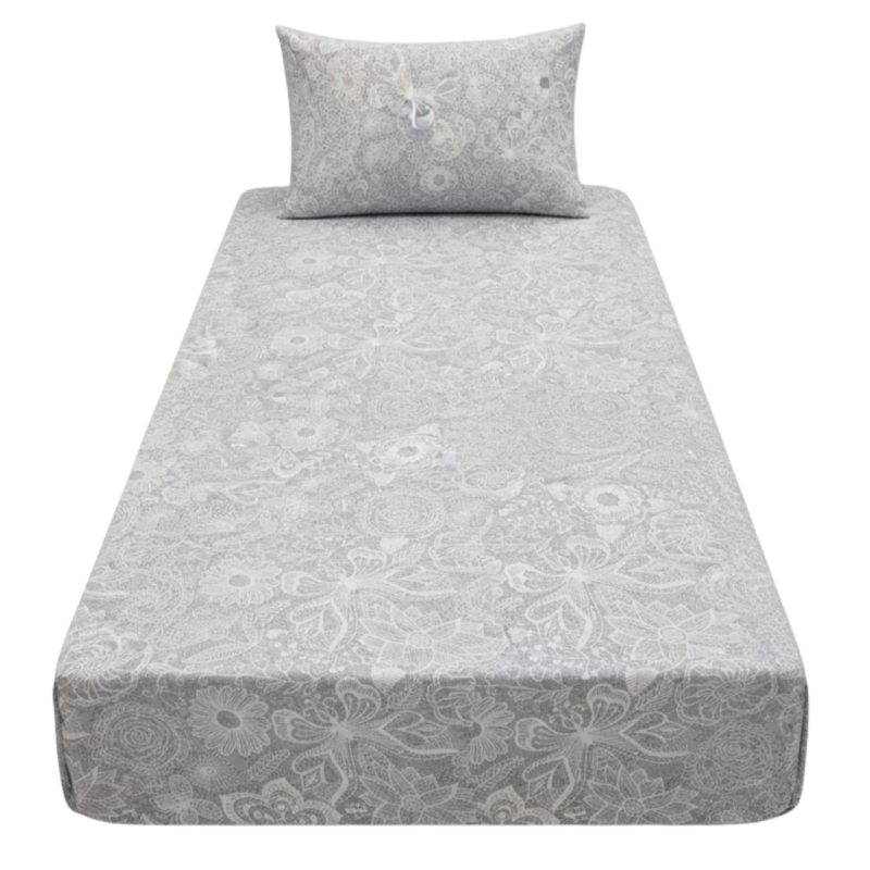 ملحفه تشک کشدار طرح برگ گل محو ۱ نفره ۲ تکه 