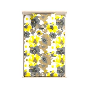 ملحفه تشک تک نفره مدل گل‌های زرد - طرح گل‌های زرد و خاکستری همراه روبالشتی