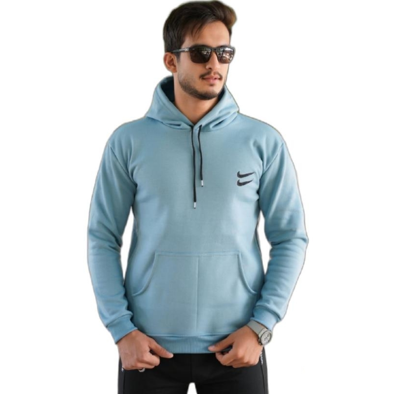 هودی اسپرت بیسیک سه نخ داخل کرکی رنگ آبی