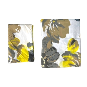 ملحفه تشک تک نفره مدل گلهای زرد - طرح گلهای زرد و خاکستری همراه روبالشتی