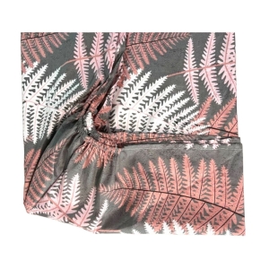 ملحفه کشدار یکنفره مدل فارنیا طرح سرخس قرمز نارنجی ۹۰*۲۰۰ همراه با روبالشتی