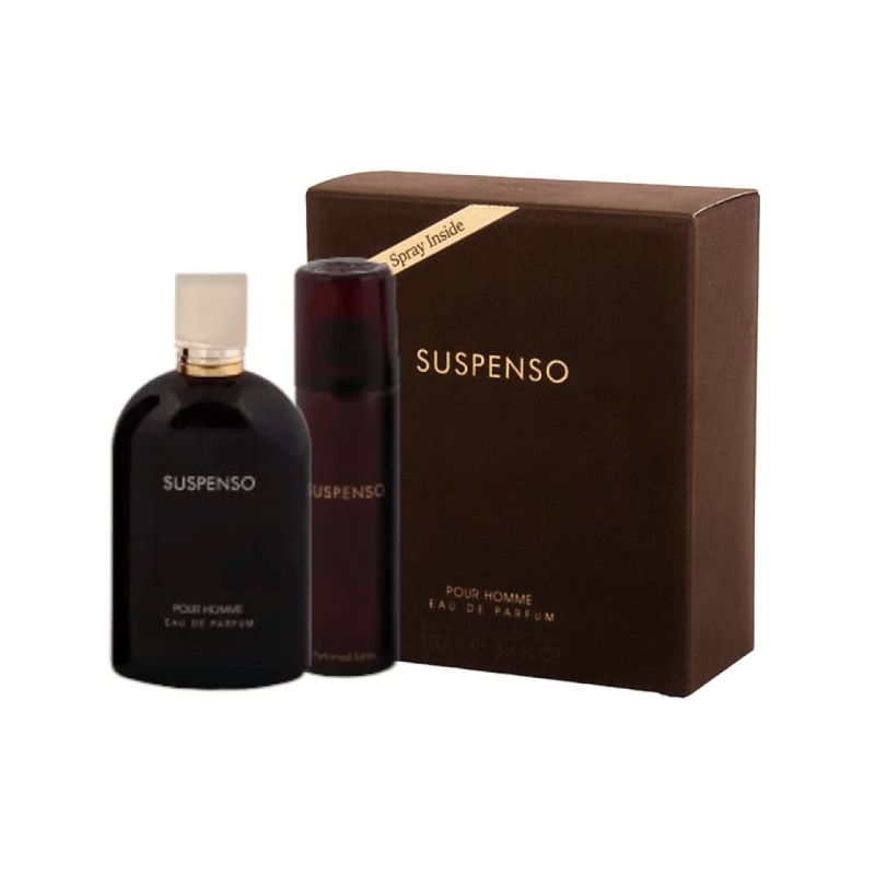 ادکلن مردانه فراگرنس ورد مدل  سوسپنسو پور هوم همراه با اسپری حجم ۱۰۰‌ میل