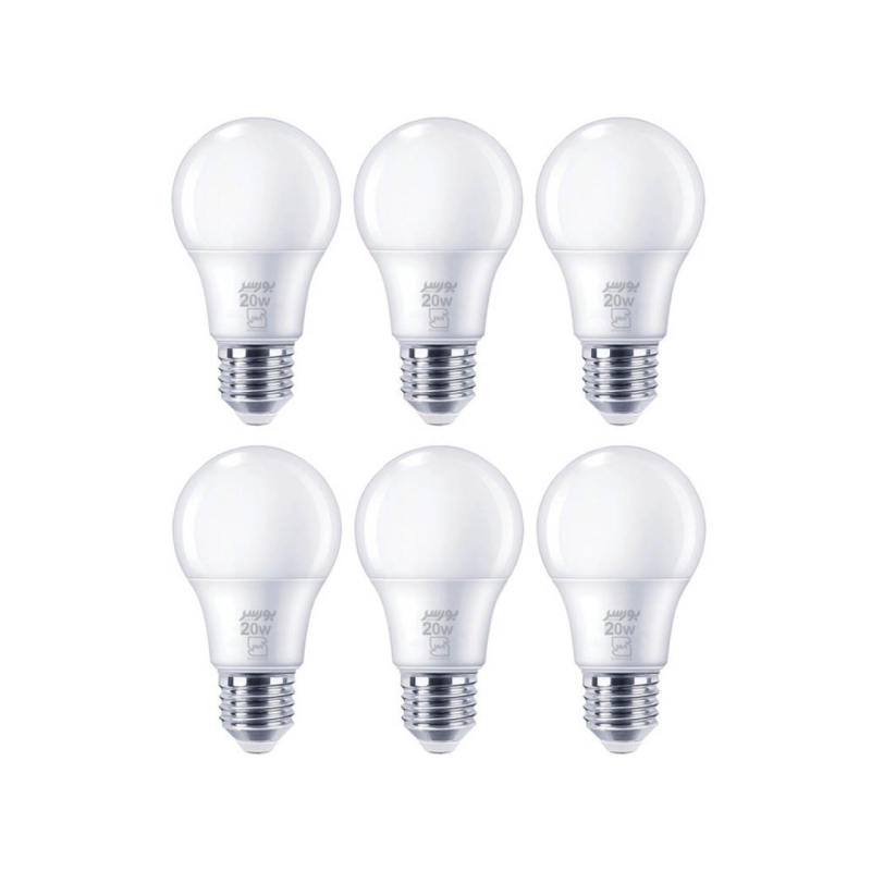 لامپ LED حبابی 20 وات بورسر مدل A80 پایه E27 پک 6 عددی