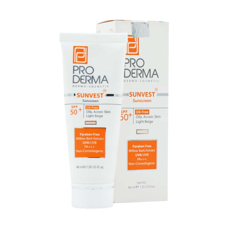 کرم ضد آفتاب چرب  پرودرما spf50 مدل بژ روشن  حجم 50 میل