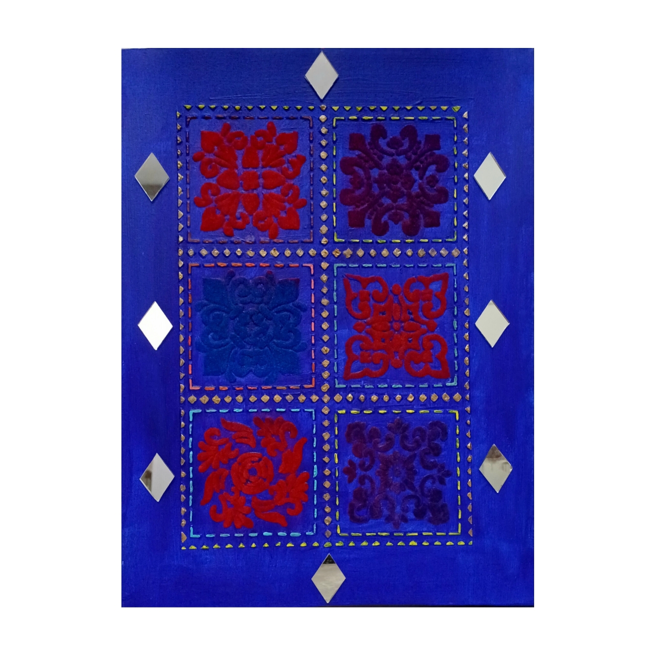 تابلو طرح فرش مخمل با آینه کاری