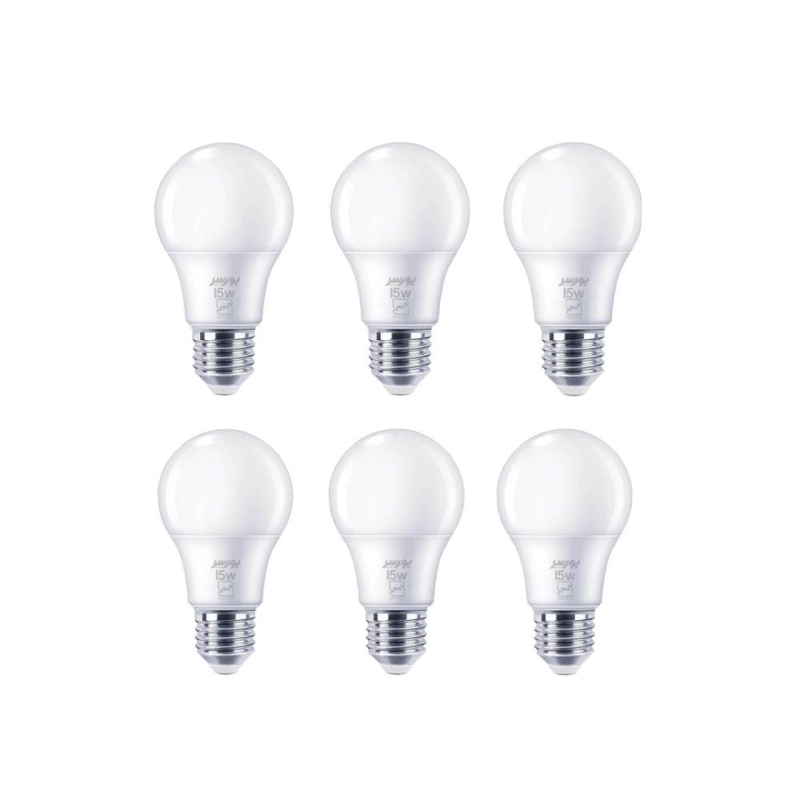 لامپ LED حبابی 15 وات بورسر مدل A70 پایه E27 پک 6 عددی