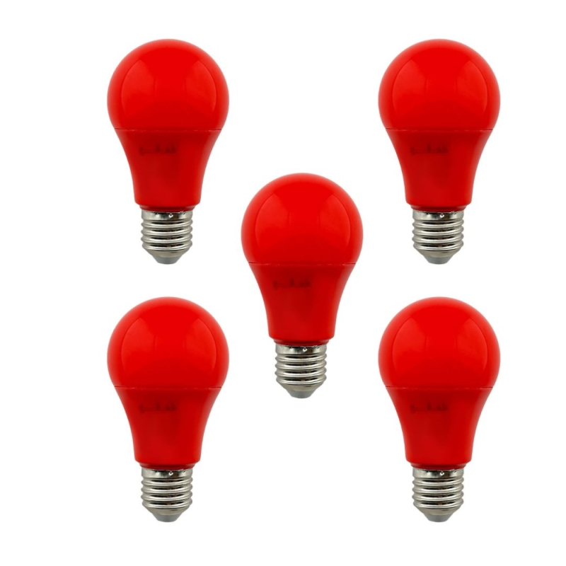 لامپ حبابی ال ای دی 9 وات قرمز نمانور مجموعه 5 عددی