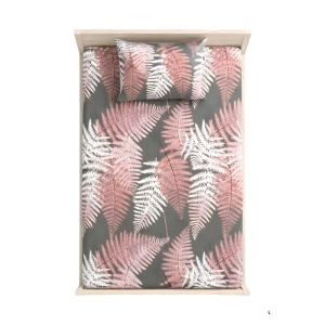 ملحفه کش‌دار یکنفره مدل فارنیا طرح سرخس قرمز نارنجی ۹۰*۲۰۰ همراه با روبالشتی