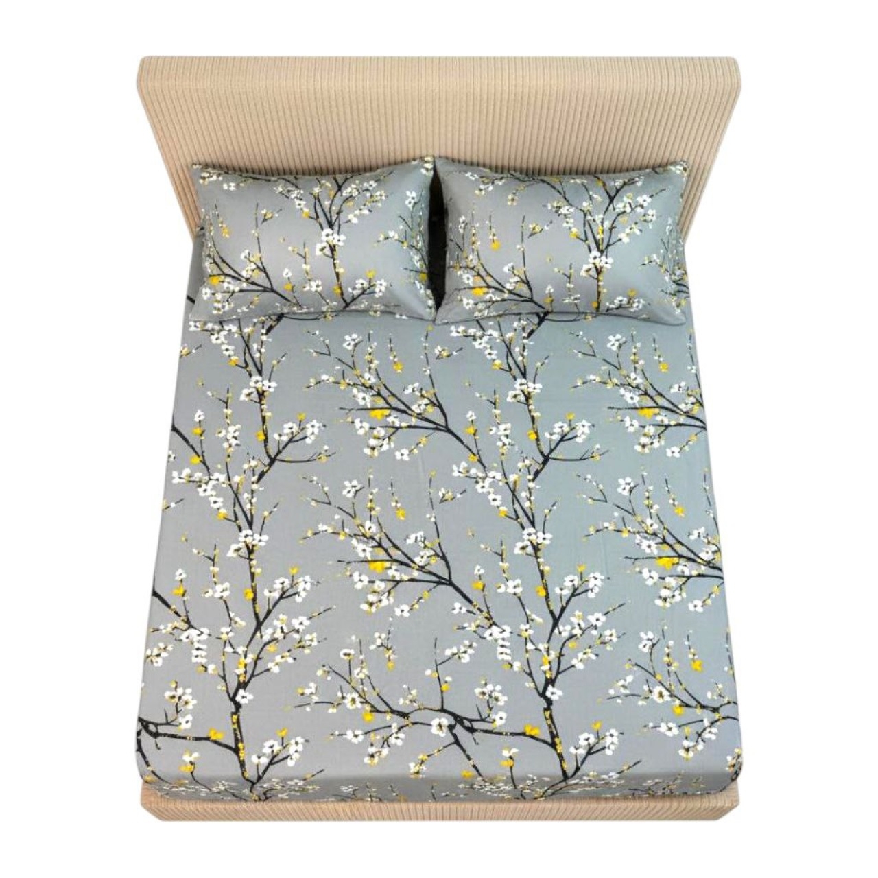 ملحفه نخی کشدار دونفره طرح شکوفه سایز ۲۰۰*۱۸۰ کینگ سایز