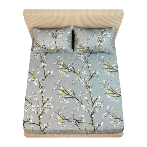 ملحفه نخی کشدار دونفره طرح شکوفه سایز ۲۰۰*۱۸۰ کینگ سایز