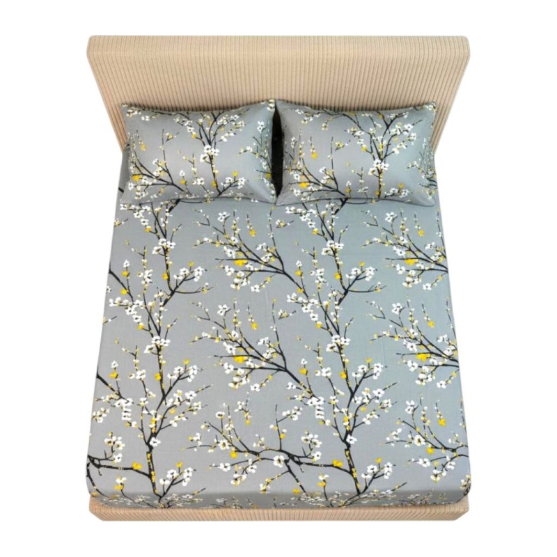 ملحفه نخی کشدار دونفره طرح شکوفه سایز ۲۰۰*۱۸۰ کینگ سایز