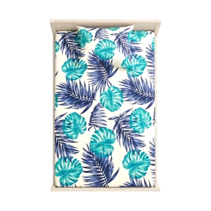 روتختی کش‌دار اسپرت مدل تروپیکال | تک‌نفره طرح برگ انجیری سبز و آبی