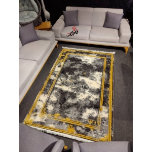 فرش ماشینی کاشان طرح مدرن وینتیج طوسی بژ