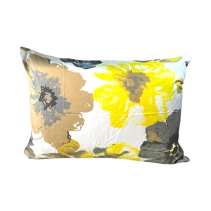 ملحفه تشک تک نفره مدل گلهای زرد - طرح گلهای زرد و خاکستری همراه روبالشتی