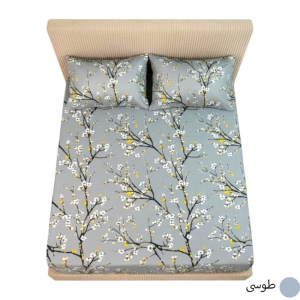 ملحفه کش‌دار نخی دونفره مدل شکوفه  + ۲ روبالشتی پاکتی