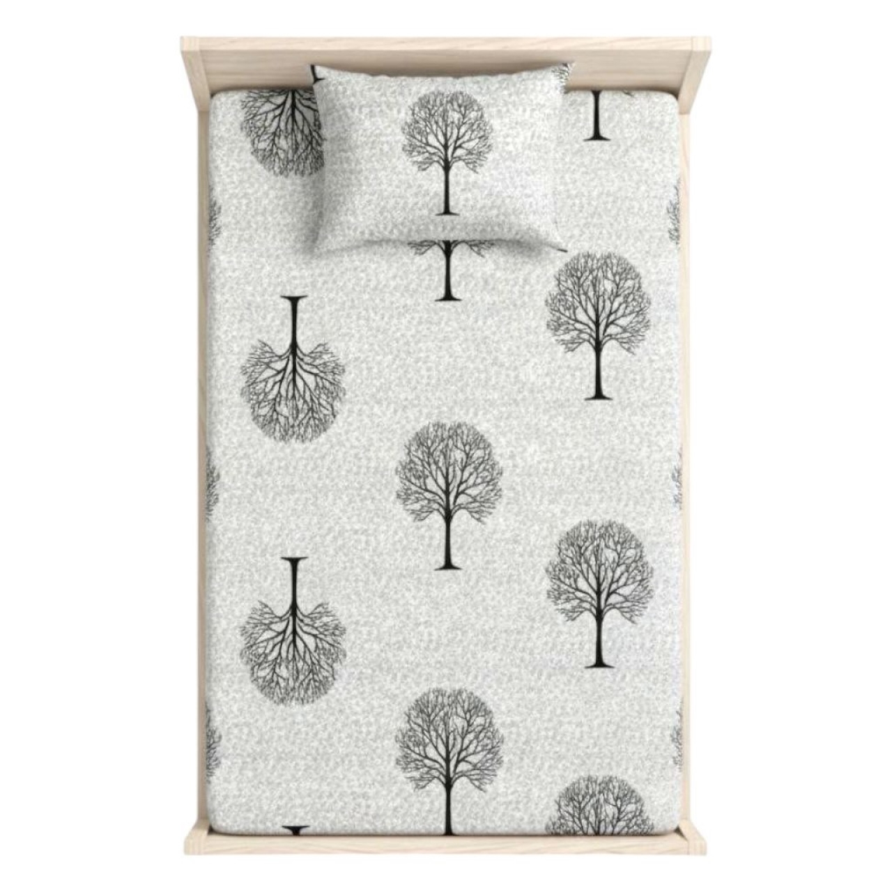 سرویس ملحفه تک نفره مدل آیدا- طرح درختان سیاه و خاکستری