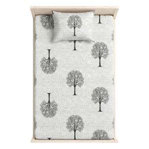  سرویس ملحفه تک نفره مدل آیدا- طرح درختان سیاه و خاکستری