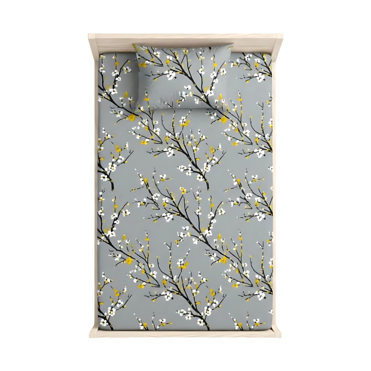 روتختی کشدار تک نفره طرح شکوفه بهاری | ست ملحفه کشدار با روبالشی طرح گلدار