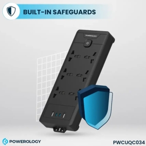  چند راهی و محافظ برق 2500 وات 6 سوکت، 2*USB و 2*تایپ‌سی پاورولوژی مدل PWCUQC034 