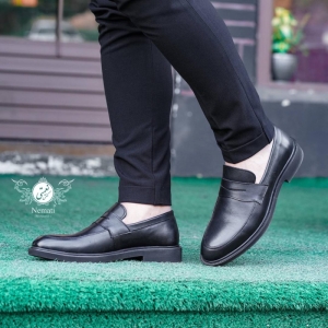 کفش مردانه چرم نعمتی رسمی مدل 1003 بدون بند اداری مشکی 
