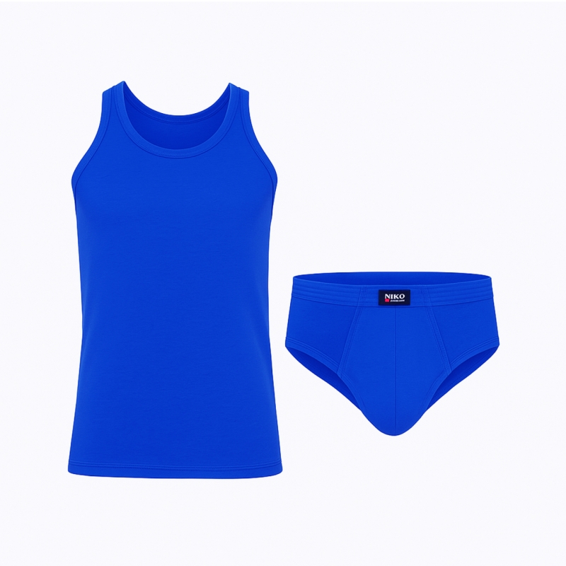 ست شورت و زیرپوش بدون آستین یقه گرد مردانه نیکو کد SL-1954 رنگ آبی