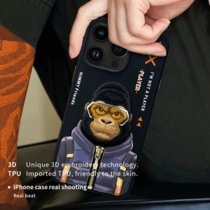  قاب محافظ گوشی آیفون 15 پرومکس طرح گوریل با عینک و زیپ واقعی نیمی 