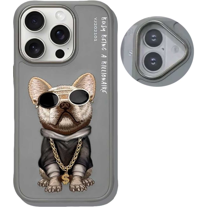  قاب محافظ گوشی آیفون 16 طرح سگ گلدوزی شده نیمی Embroidery 