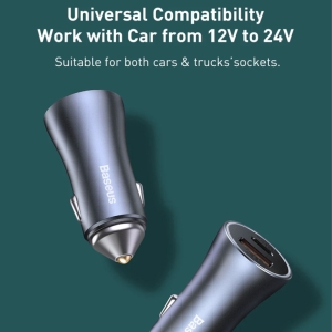  شارژر فندکی فست شارژ ماشین تایپ‌سی 40 وات بیسوس TZCCJD-B0G با کابل تایپ‌سی به لایتنینگ 