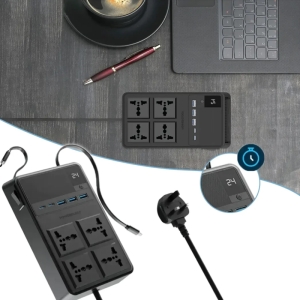  چند راهی و محافظ برق 2500 وات 4 سوکت، 3*USB و 2*تایپ‌سی پاورولوژی مدل PWC029 