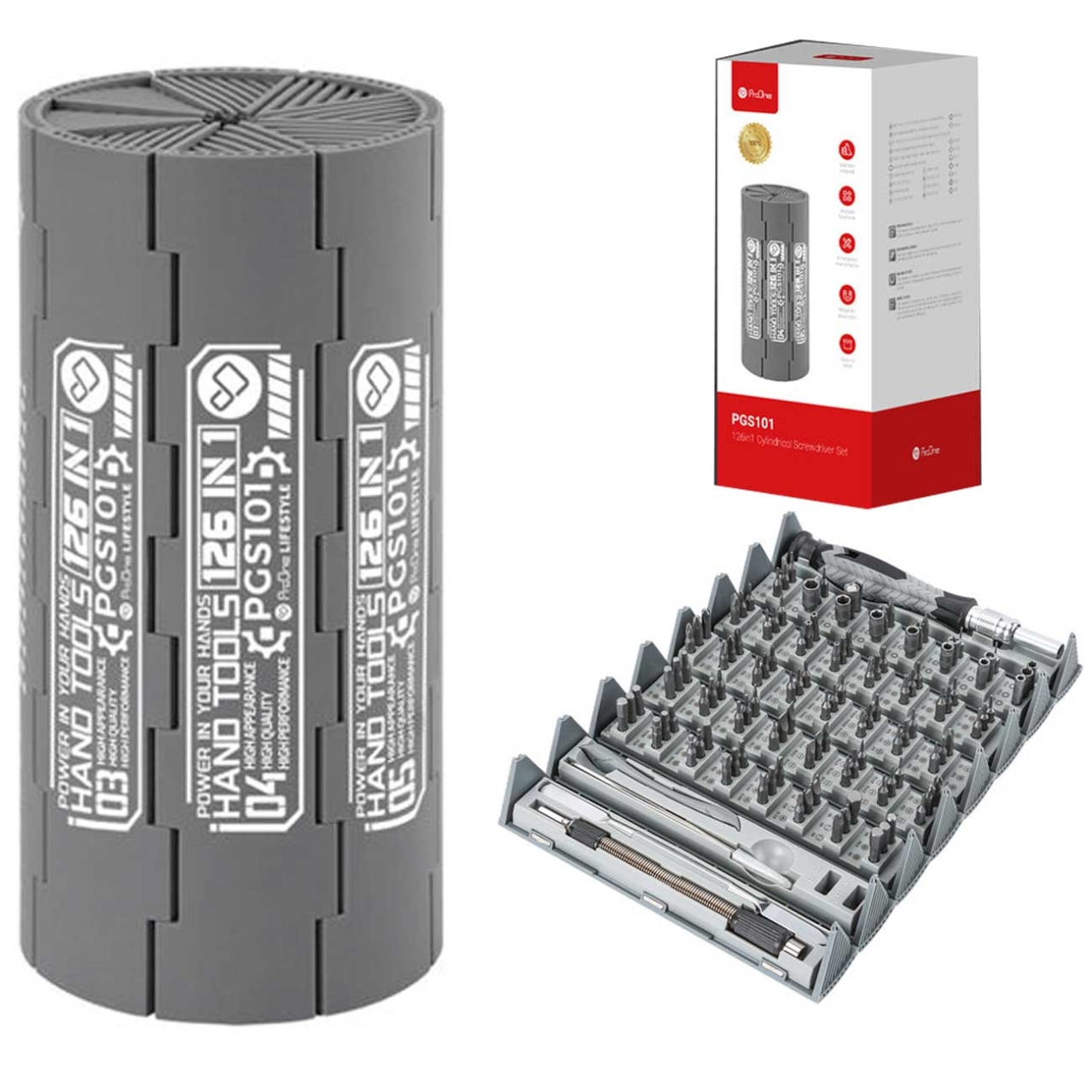  ست پیچ گوشتی آهنربایی استوانه‌ای 126 عددی پرووان مدل Proone PGS101 