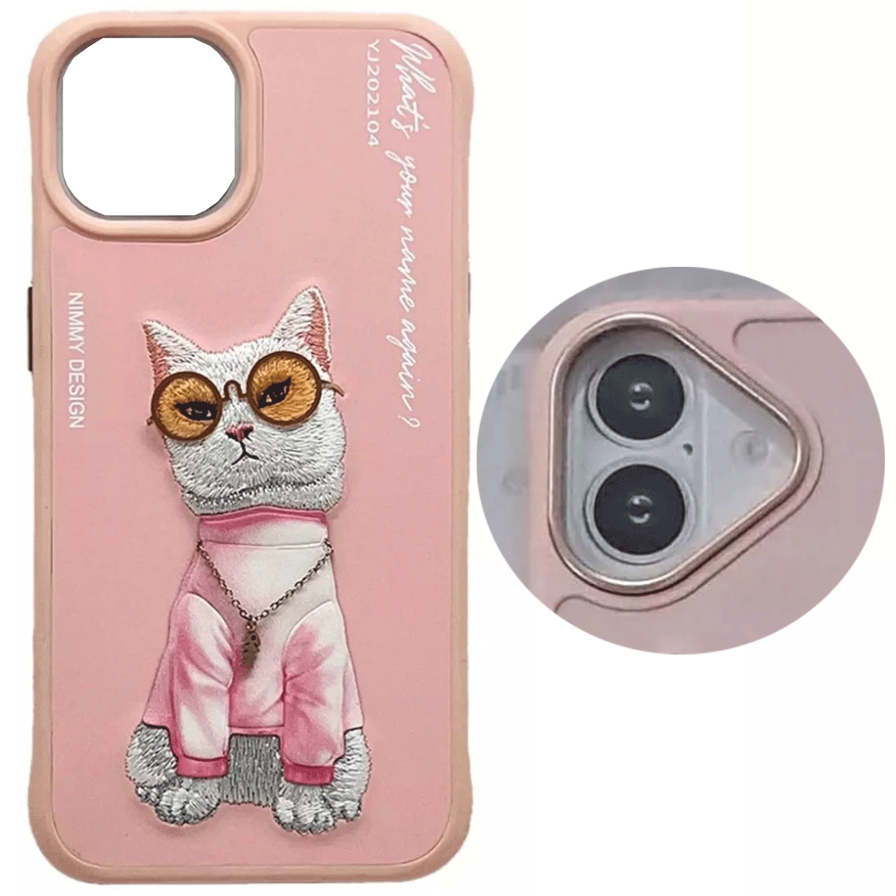  قاب محافظ گوشی آیفون 16 طرح گربه با زنجیر و عینک واقعی نیمی YJ202104 
