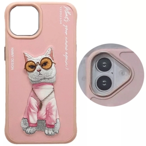  قاب محافظ گوشی آیفون 16 طرح گربه با زنجیر و عینک واقعی نیمی YJ202104 
