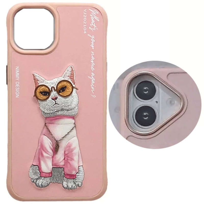  قاب محافظ گوشی آیفون 16 طرح گربه با زنجیر و عینک واقعی نیمی YJ202104 