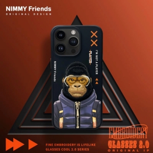  قاب محافظ گوشی آیفون 15 پرومکس طرح گوریل با عینک و زیپ واقعی نیمی 