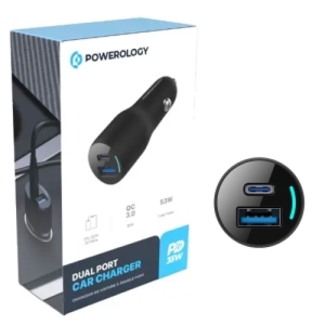  شارژر فندکی فست شارژ ماشین USB و تایپ‌سی 53 وات پاورولوژی مدل PCCSR012 