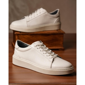 کفش مردانه چرم نعمتی اسپرت مدل bn بندی سفید 