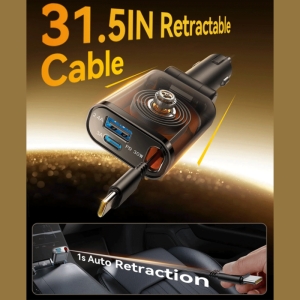  شارژر فندکی فست شارژ ماشین Type-C و یو‌اس‌بی 30 وات با کابل جمع شونده جویروم مدل JR-CCL07 