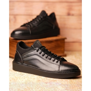 کفش مردانه چرم نعمتی اسپرت مدل pimenta بندی جورابی مشکی زیره مشکی