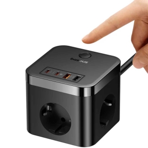  چندراهی و محافظ برق سه 4000 وات سوکت و هاب شارژ 2 یو‌اس‌بی و 2 تایپ‌سی 30 وات بیسوس مدل BPS30-3E E00066400117 