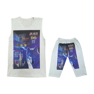 تاپ و شلوارک راحتی مردانه مدل گرگ شب کد 1961 رنگ طوسی