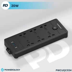  چند راهی و محافظ برق 2500 وات 6 سوکت، 2*USB و 2*تایپ‌سی پاورولوژی مدل PWCUQC034 