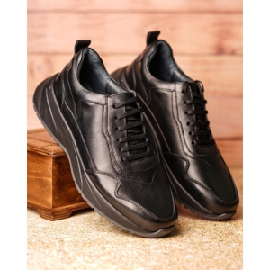 کفش مردانه چرم نعمتی اسپرت مدل ویکتور بندی مشکی  زیره مشکی