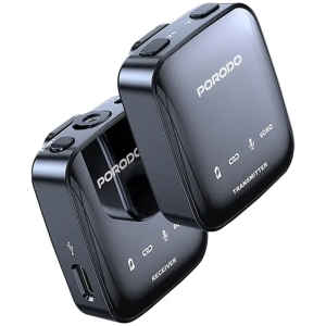  میکروفون بی‌سیم دستی پورودو مدل Porodo PD-LFST133-BK با اتصال همزمان دو دستگاه 