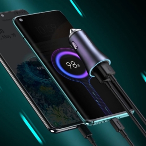  شارژر فندکی فست شارژ ماشین تایپ‌سی 40 وات بیسوس TZCCJD-B0G با کابل تایپ‌سی به لایتنینگ 