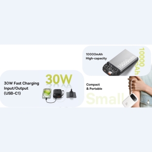  پاوربانک 10000 میلی‌آمپر USB و تایپ‌سی 30 وات بیسوس مدل Qpow 2 PPQD4-10C 