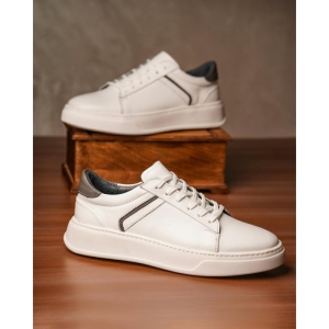 کفش مردانه چرم نعمتی اسپرت مدل vn بندی سفید  