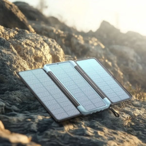  پاوربانک خورشیدی تایپ‌سی و یواس‌بی و لایتنینگ 20 وات 16000 میلی‌آمپرساعت پاورولوژی مدل PP070-PPBCHA70-BK 