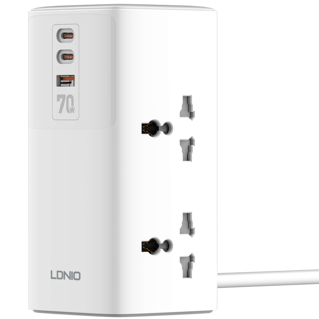  چند راهی و محافظ برق 2500 وات چهار سوکت، دو تایپ‌ سی و یک یو اس بی 70 وات شارژ سریع رومیزی الدنیو مدل SC4383 